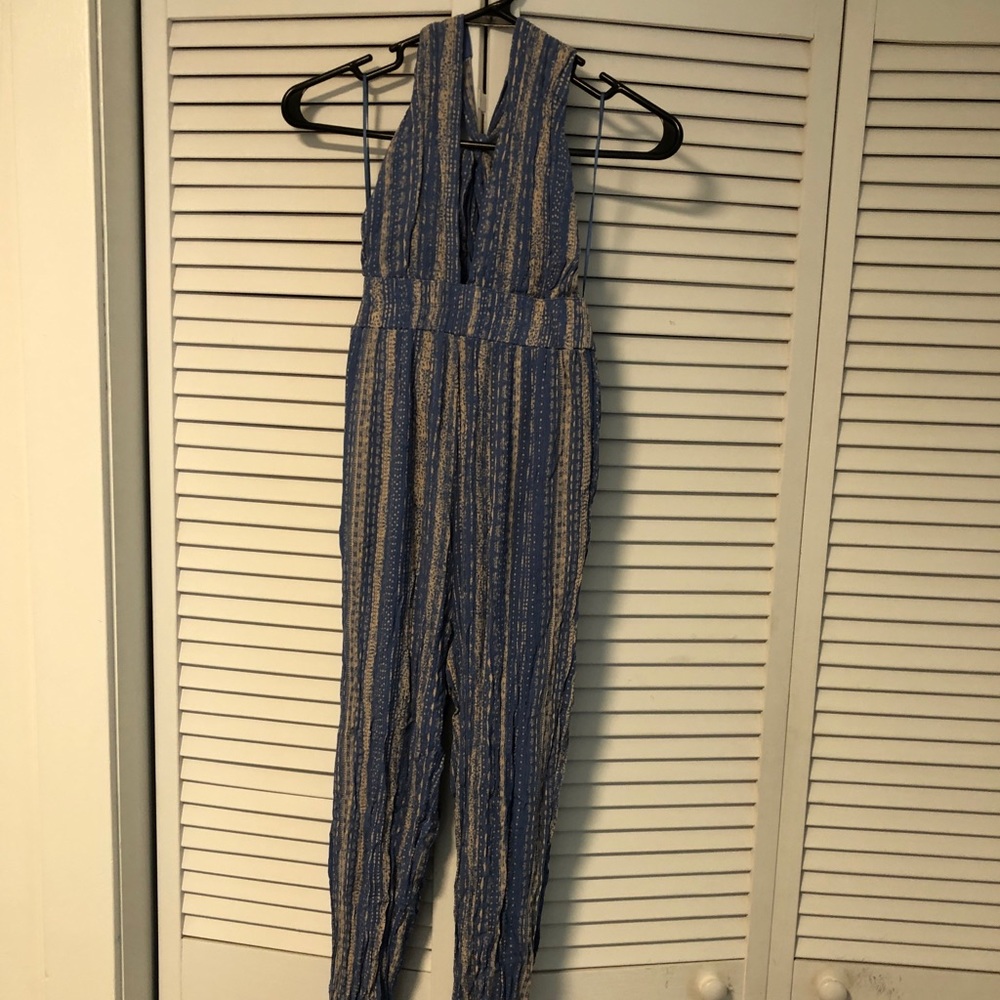 Blue crinkle jumpsuit